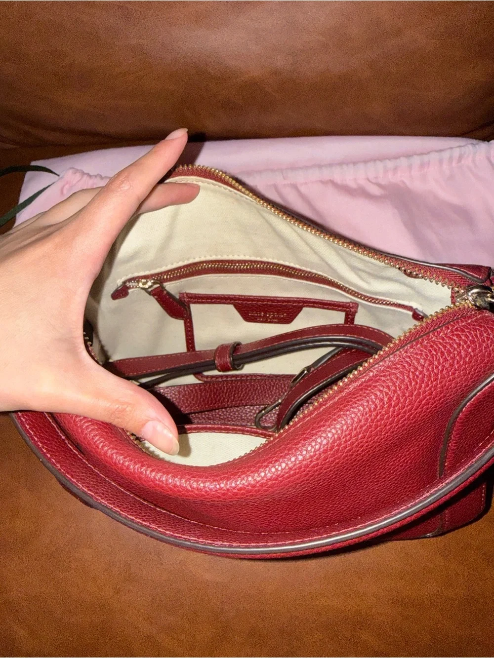 kate spade New York crush medium autumnal burgundy leather crossbody bag